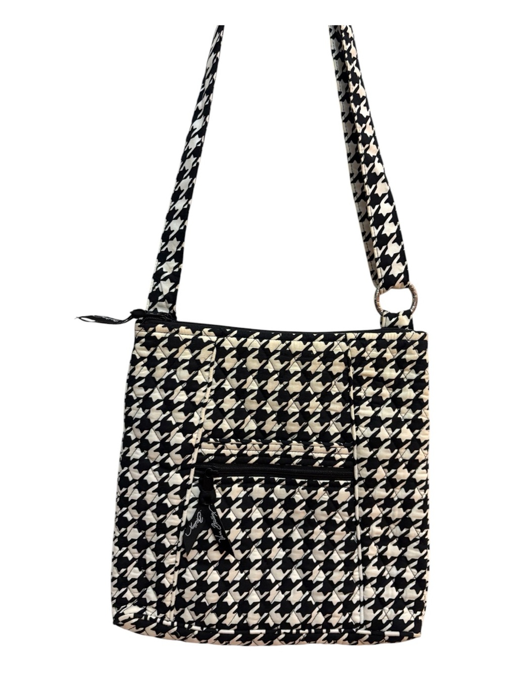 Vera Bradley Houndstooth Tweed Quilted Crossbody Bag Black White Hipster